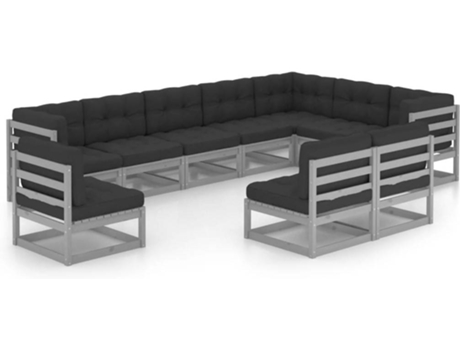 Conjunto 10 de muebles de jardín VIDAXL con cojines madera pino gris