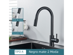 Grifo de cocina de doble función en acero inoxidable con monomando y caño extensible para agua caliente y fría MDUG (negro)