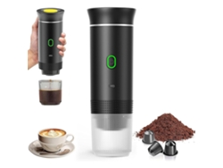 Cafetera portátil 3 en 1 (negra) para viajes, 12 V, cápsulas grandes, muele café.