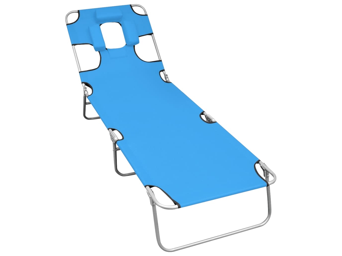 Tumbona Lounger Plegable con Cojín Cabeza Acero Azul Turquesa
