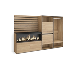 Duérmete Online | Aparador, buffet | Gran espacio de almacenaje | 227x145x35 cm | Para dormitorio | Chimenea eléctrica XXL | Zapatero | Armario abierto | Roble