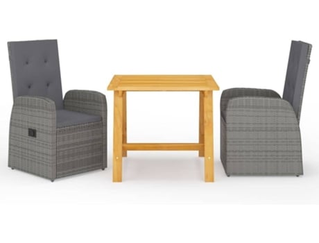 Conjunto 3 de comedor para jardín VIDAXL gris