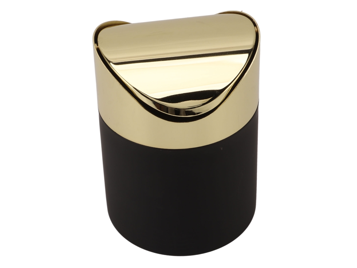 Papelera Pequeña De Acero Inoxidable Para Mesa Con Tapa Dorada, Ideal Para El Hogar Y La Oficina.