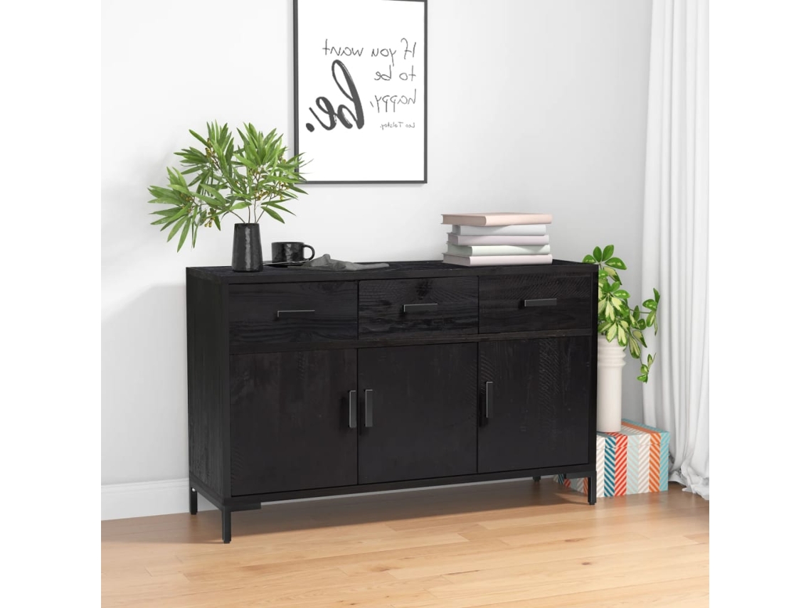 Aparador De Madera Maciza De Pino Negro 110x35x70 Cm