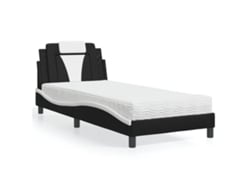 Cama Con Colchón Cuero Sintético Negro Y Blanco 90x200 Cm