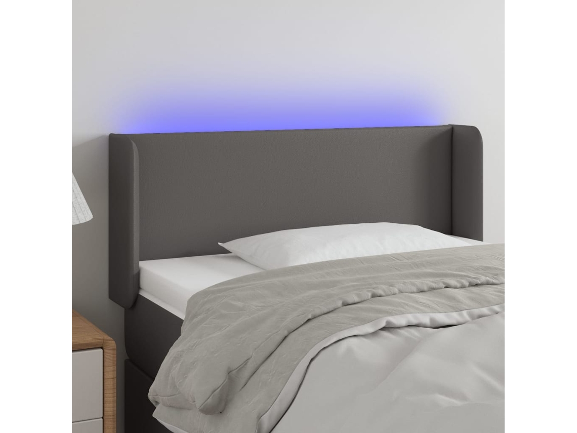 Cabecero Con Led Cuero Sintético Gris 83x16x78/88 Cm