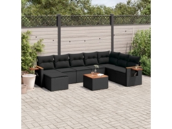 Conjunto de sofás de jardín de 9 piezas DKD Home Decor con cojines de mimbre negros