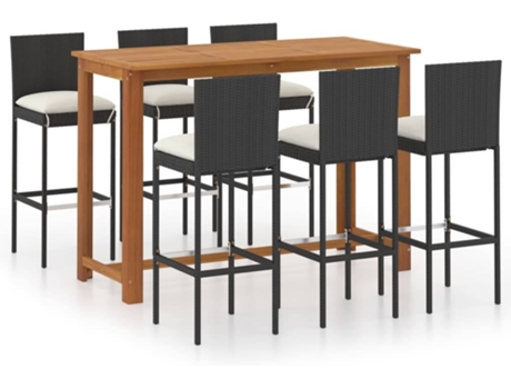 Conjunto 7 Conjunto de bar para jardín VIDAXL con cojines negro