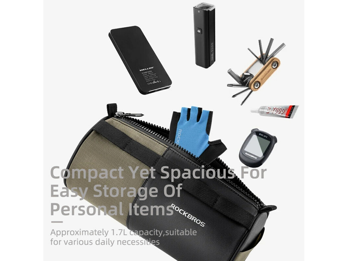 Rockbros Bolsa Guidão Bicicleta 1.7l Fixação Três Pontos Alça Ombro Ajustável Ciclismo Camping Caminhadas