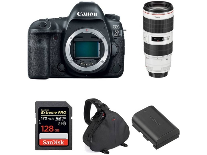 Kit Cámara CANON EOS 5D Mark IV + EF 70-200mm f/2.8L IS III USM + SanDisk 128 GB + Batería + Bolsa (Full-Frame)