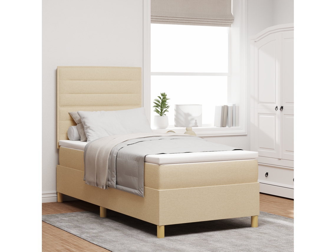 Cama Con Base De Muelles Y Colchón Crema 90x200 Cm Tela