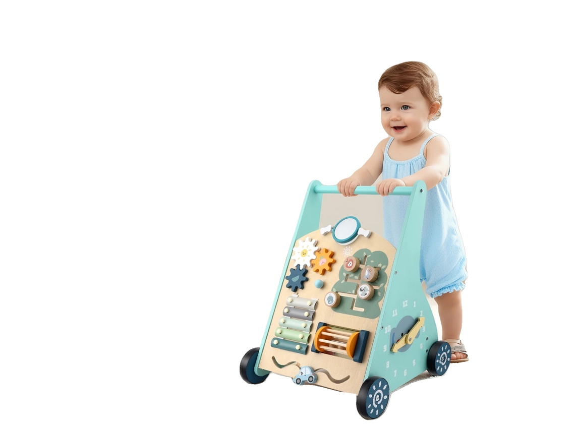 Andador de madera para bebés, centro de actividades multifuncional, diseño seguro, multi