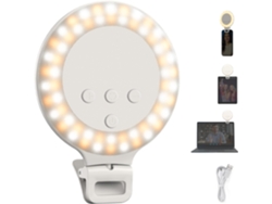 Aro de luz, 3 W, con clip para iluminación de selfies en teléfono móvil, portátil, escritorio, ordenador, cámara web, videoconferencias Bisbisous (blanco)