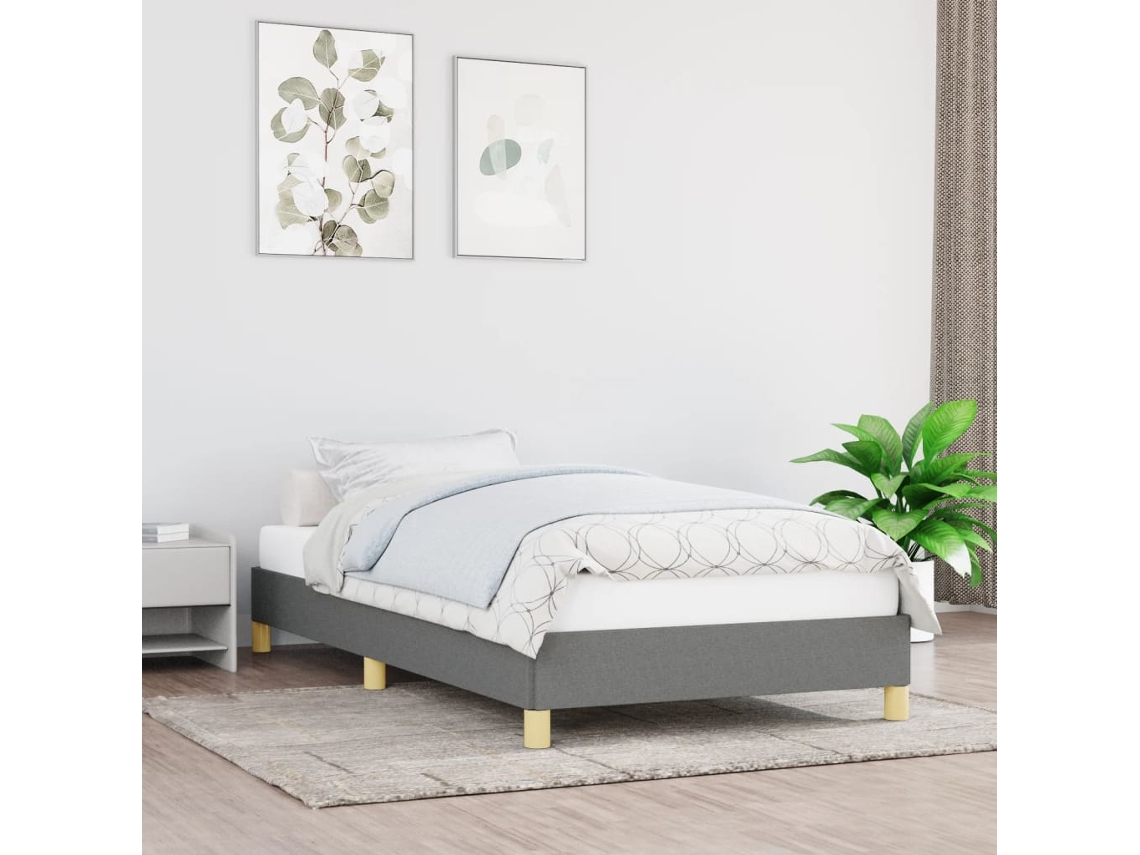 Estructura De Cama Sin Colchón Tela Gris Oscuro 90x200 Cm