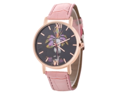 Reloj De Cuarzo Para Parejas Moda Simple Correa De Cuero Reloj De Pulsera Casual Rosa