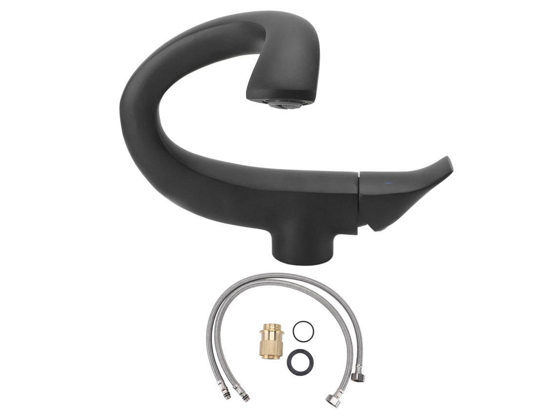 Grifo de lavabo de baño de cobre moderno simple ajustable agua fría y caliente negro