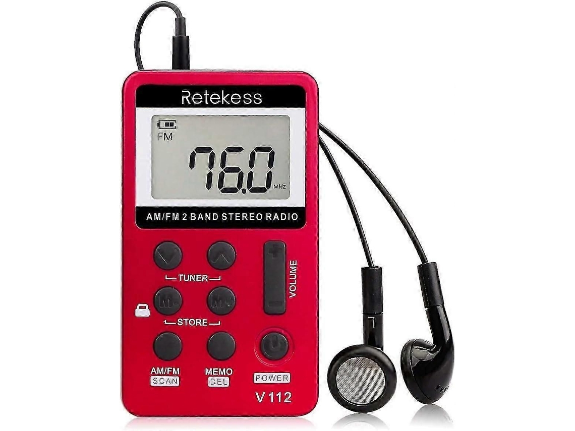 Mini radio portátil V112 recargable con AM/FM y temporizador de apagado, color rojo. GOKOCO