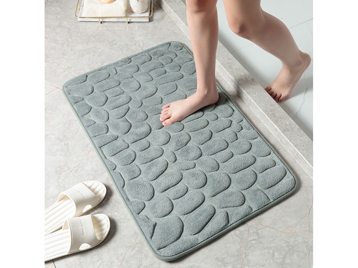(gris) Alfombra De Baño Antideslizante, Estampado De Piedras, Tejido No Tejido, Muy Absorbente, Lavable.