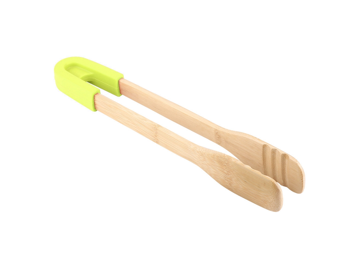 Pinzas De Madera Con Mango De Silicona Para Barbacoa Y Buffet - Verde