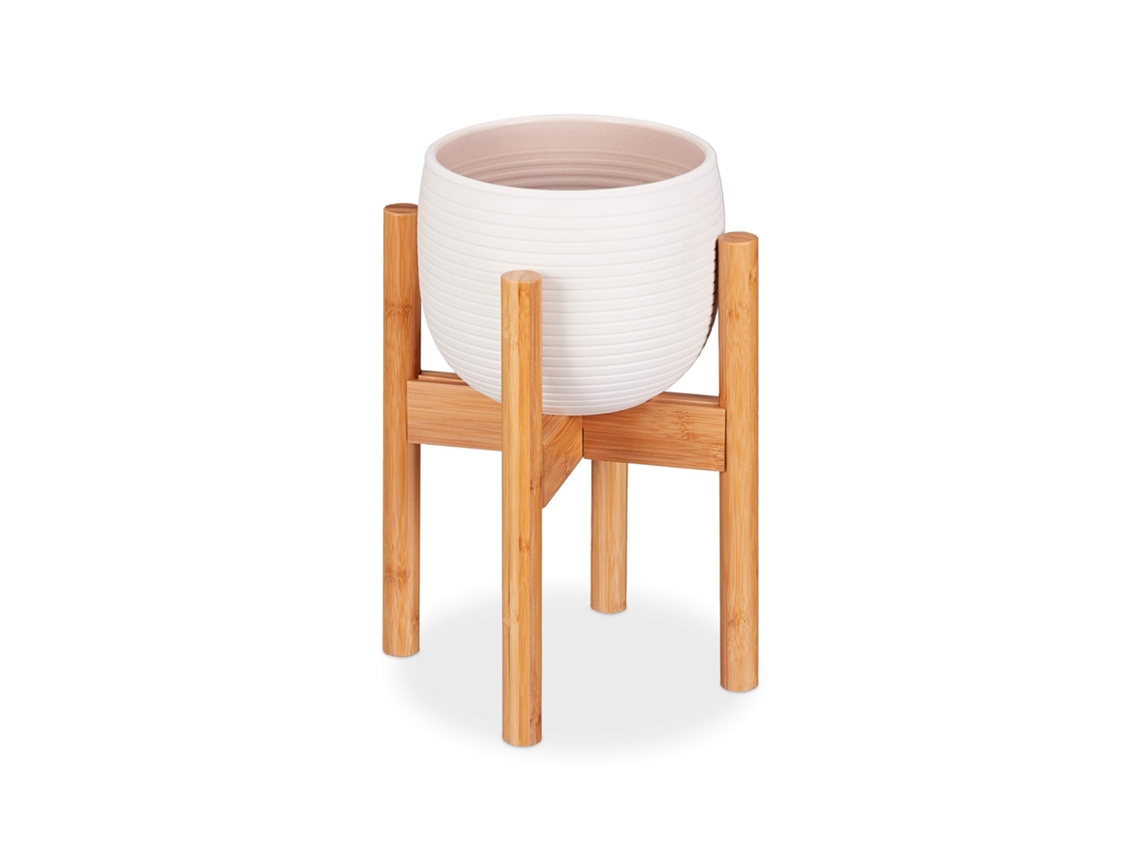 Relaxdays Soporte Macetas, Pie Para Plantas, Hasta 32 Cm, Patas Macetero, Ajustable, Bambú, 1 Ud., 35,5 Cm, Marrón Claro