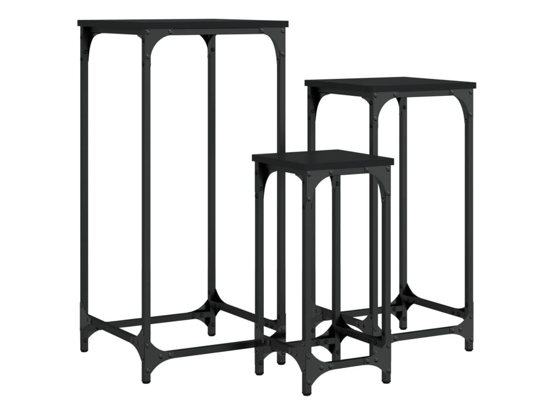 Maison Exclusive - Mesitas Auxiliares Apilables 3 Uds Madera De Ingeniería Negro