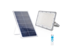 Proyector LED gris de 100 W con panel solar y control remoto IP65, color plateado.