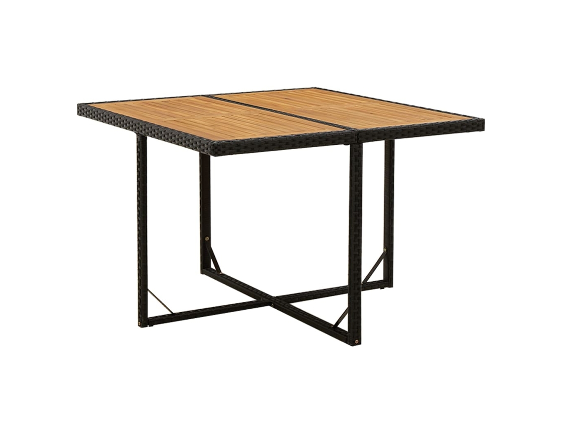 Mesa de jardín LOVELY HOME para cenar de mimbre y madera maciza de acacia en color negro (109 x 107 x 74 cm)