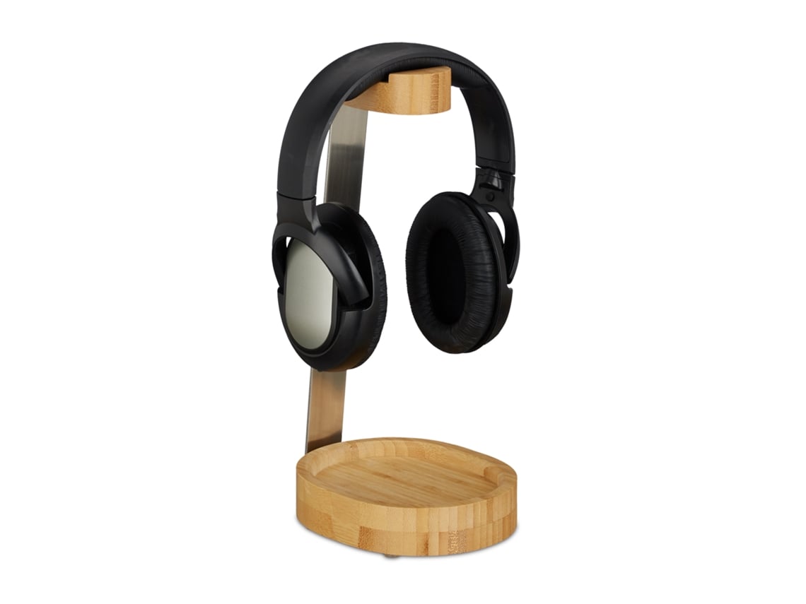 Suporte Para Auscultadores Relaxdays, Bambu, Metal, On E Over-ear, Prateleira, Design Elegante, Natureza