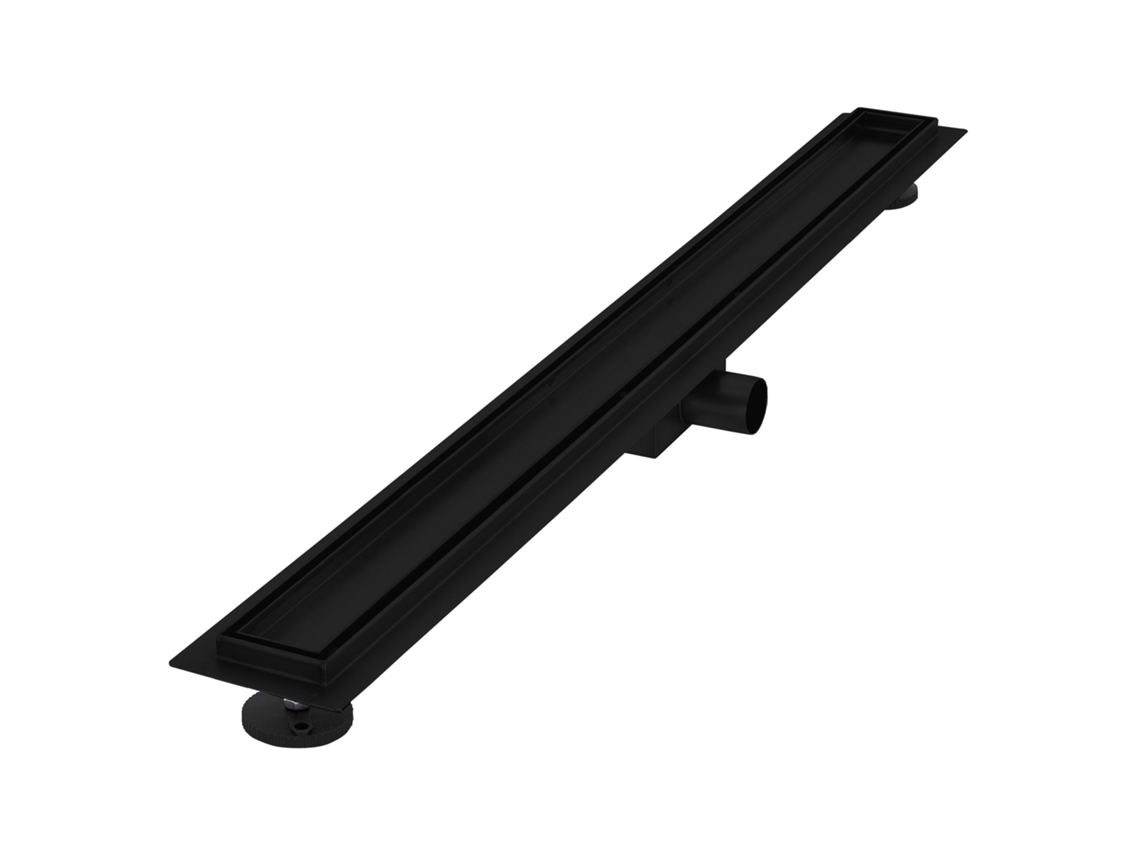 Canal de ducha de acero inoxidable alicatable 90 cm y sifón Juego completo Negro Plano LUXEBATH