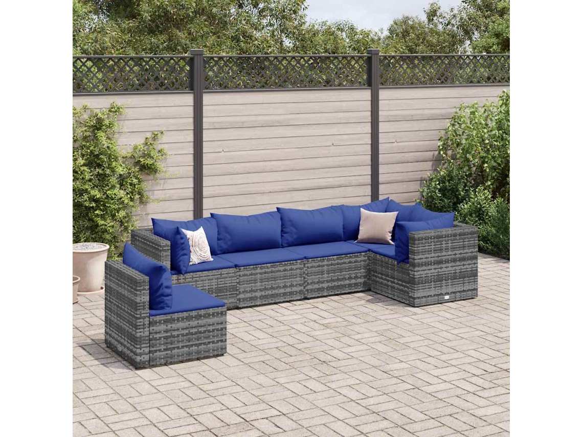 Conjunto de jardín de 6 piezas con cojines, ratán gris, DKD Home Decor