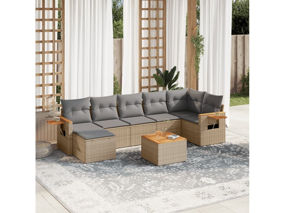 Conjunto de sofá de jardín con cojines, mimbre beige PE Dkd Home Decor