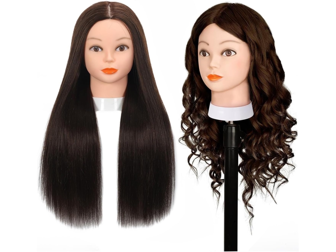 Cabeza De Maniquí De Alta Gama Con Cabello Largo, Liso Y 80% Humano, Soporte Para Peluca, Capacitación.