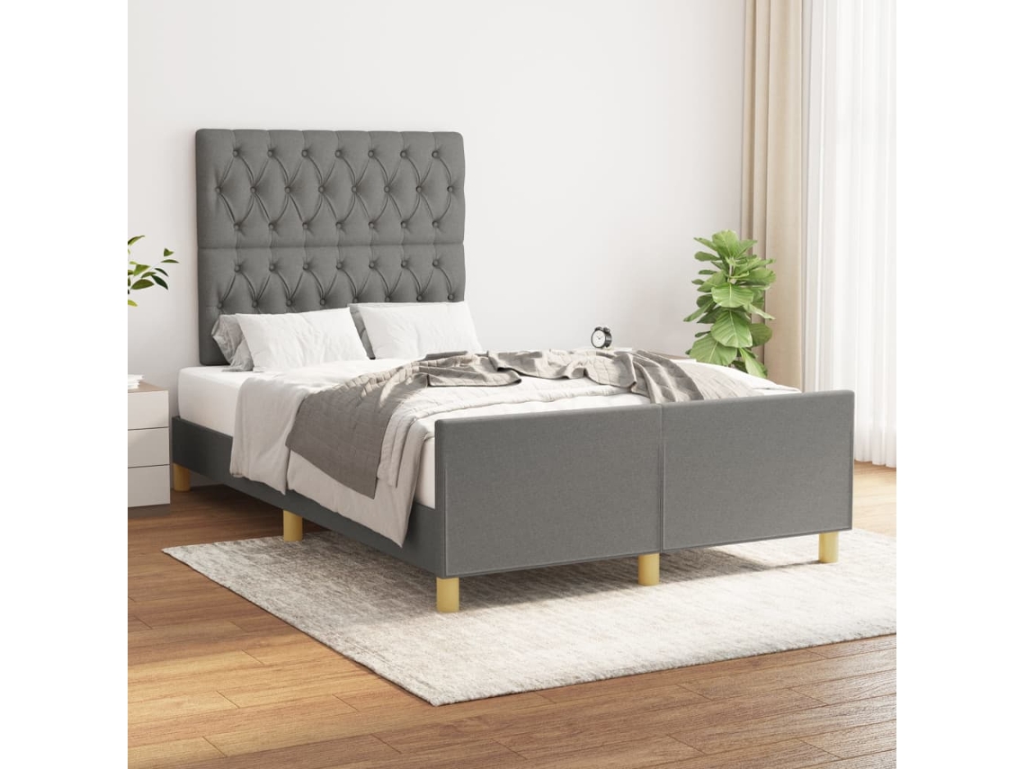 Estructura De Cama Sin Colchón Tela Gris Oscuro 120x200 Cm