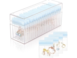 Joyero portátil a prueba de polvo con 20 bolsas transparentes para aretes, anillos y pulseras (azul) Cuich