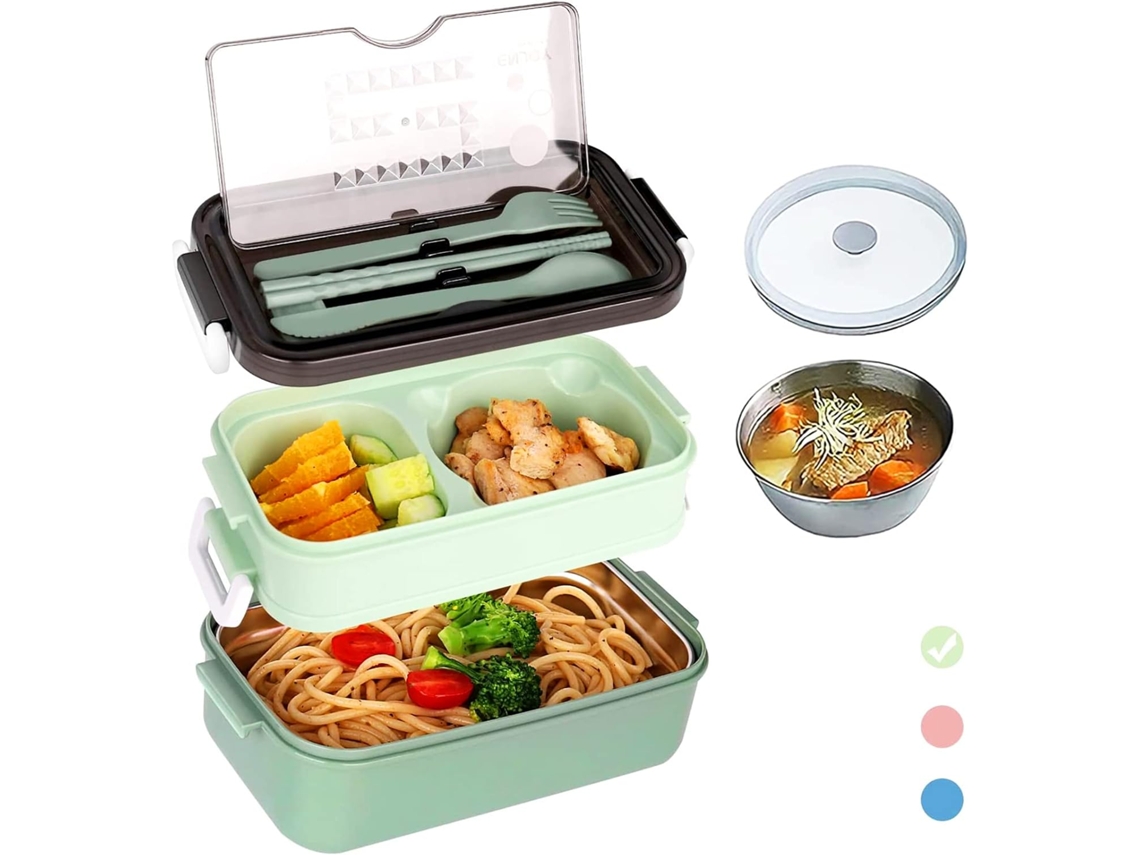 Fiambrera Bento Para Adultos Y Niños, 3 Compartimentos, 1260 Ml, Doble Capa.