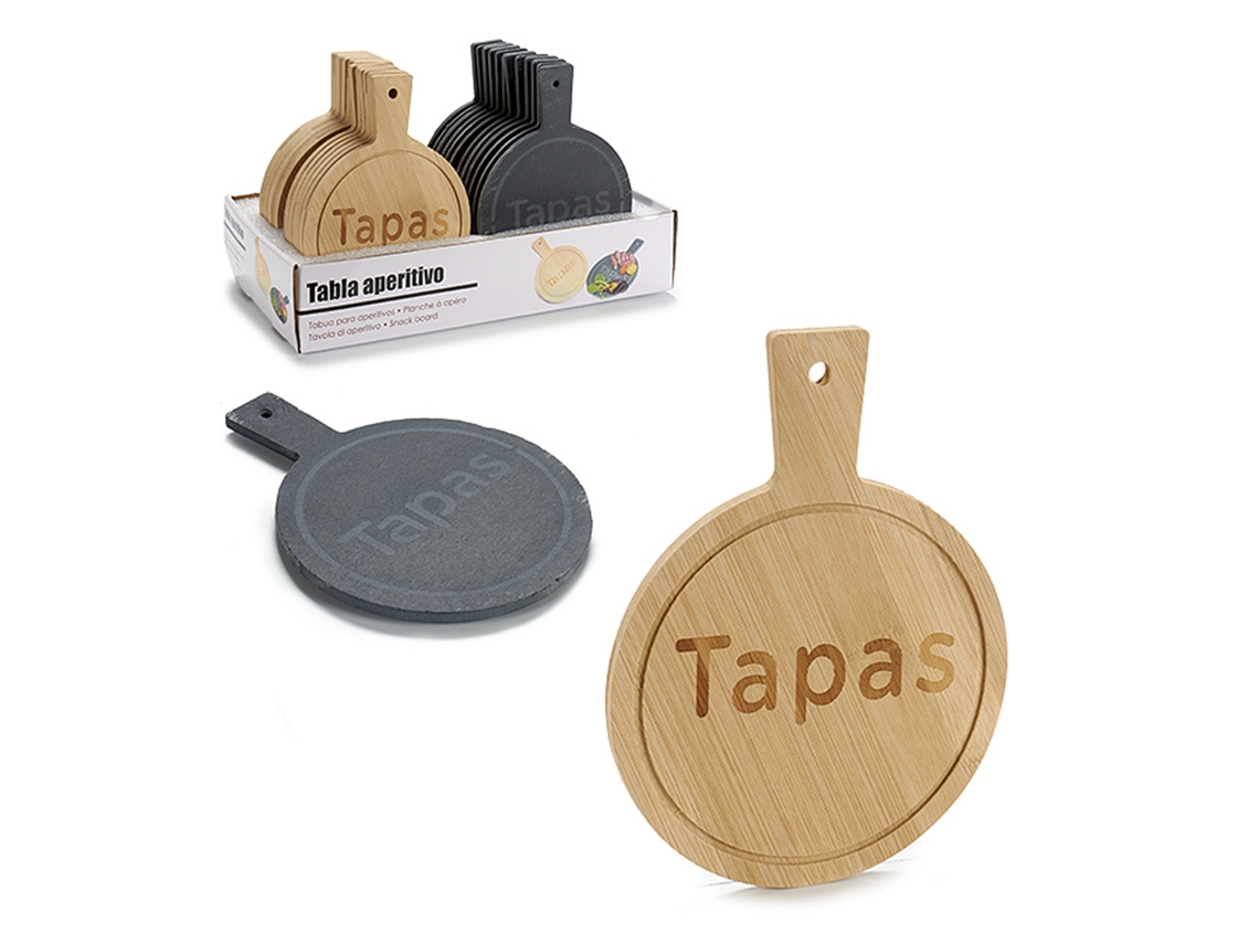 Juego de 2 piezas. Mesa redonda de bambú y pizarra.