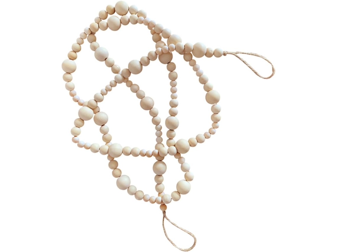 Colgante Nórdico Cuentas Madera Hecho Cuerda Beige Elegante Delicado Elemento Decorativo Hogar Redondas 12 16