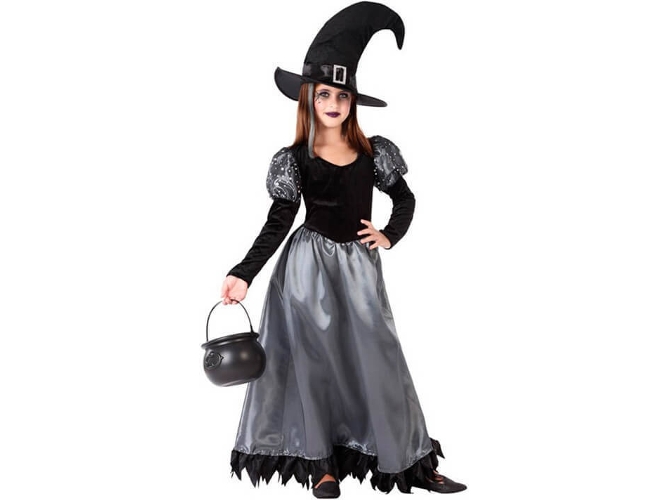 Disfraz de Niña DISFRAZZES Bruja Elegante Negro Y Gris (Talla: 10 a 12 años)