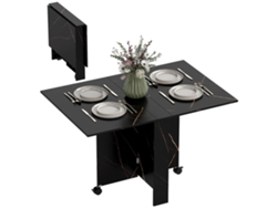 Mesa Cozinha Dobrável Rodízios Efeito Mármore Preto 120x80x73