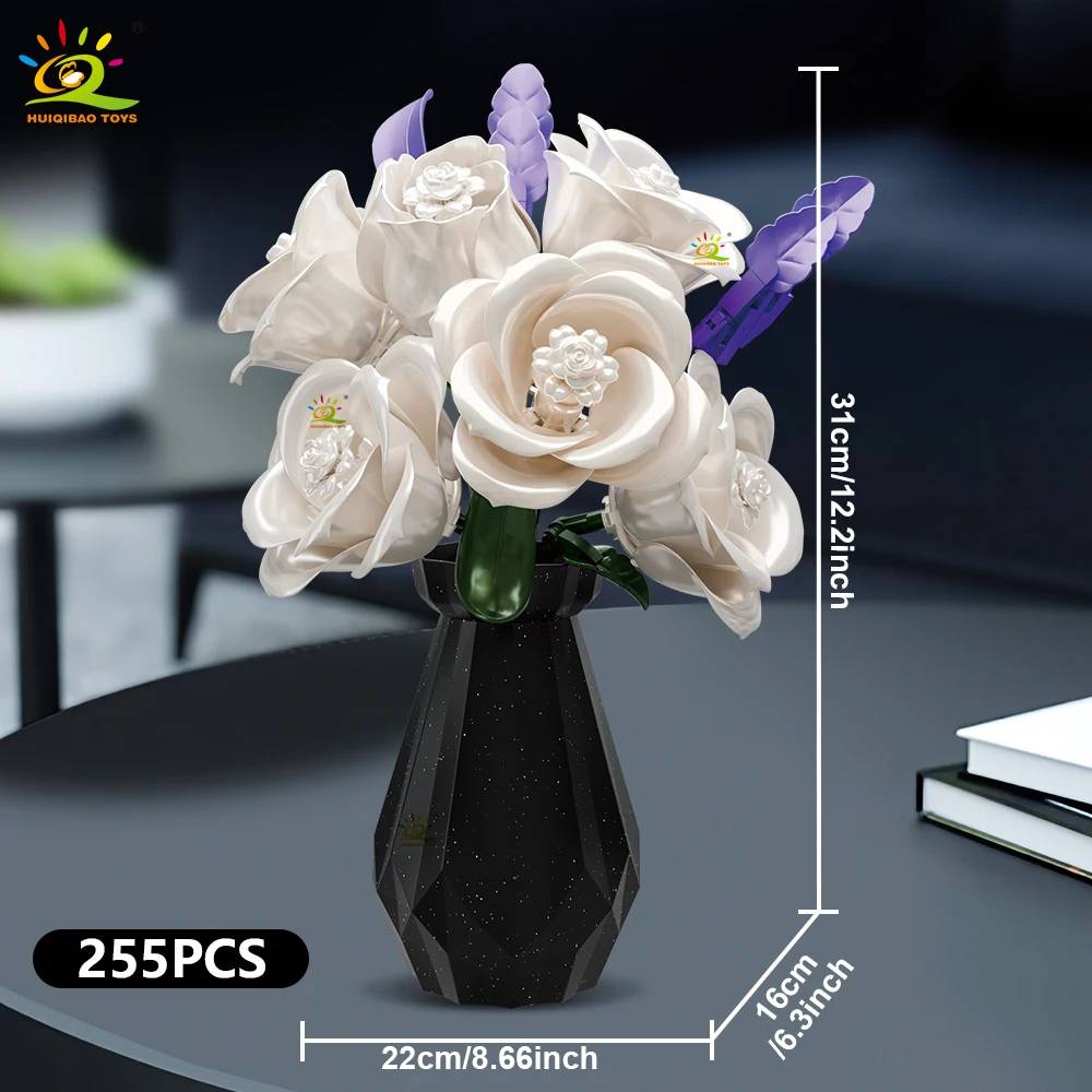 Bloques De Construcción De Modelos De Flores Moc De Rosas Y Tulipanes En Blanco Y Negro