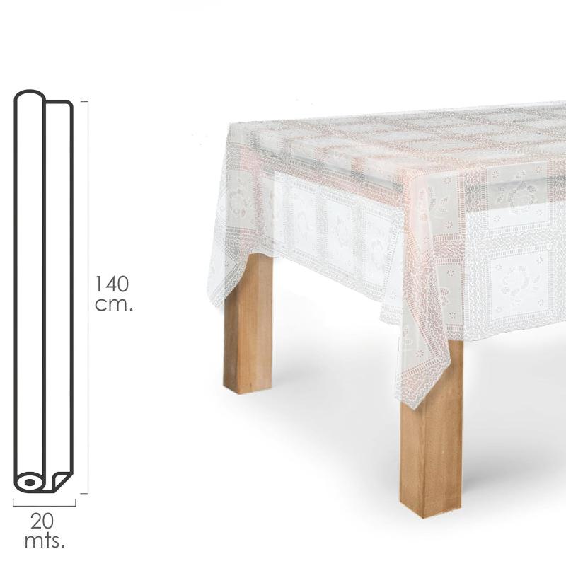 Mantel Hule Rectangular bordados transparente. impermeable antimanchas pvc 140 cm. x 20 metros. rollo recortable. interior