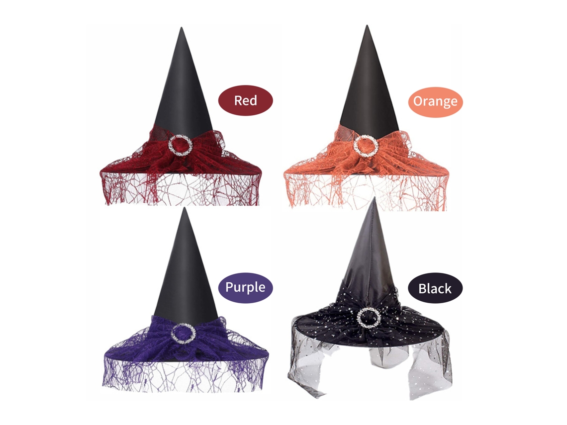 Sombrero De Bruja De Halloween Aterrador Con Ala Ancha Y Punta Para Fiestas De Cosplay Y Decoración.