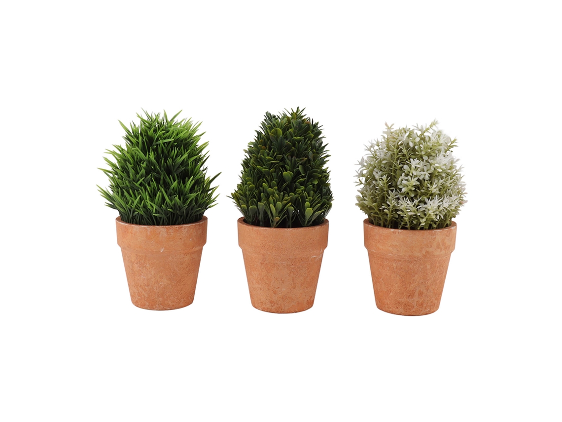 Juego De 3 Pequeñas Plantas Artificiales De Plástico En Maceta Para Decoración De Interiores En El Hogar U Oficina.