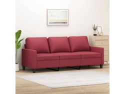 Sofá De 3 Plazas | Sofá De Salón | Sofá De Descanso De Cuero Sintético Rojo Vino 180 Cm