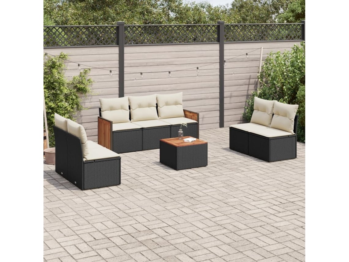 Conjunto de sofá de jardín de 8 piezas con cojines en mimbre sintético negro de DKD Home Decor