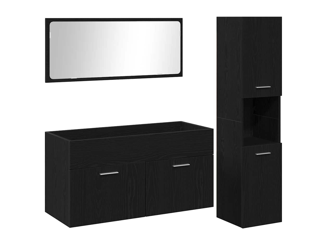 Juego De Muebles De Baño 3 Uds Roble Negro Madera De Ingeniería