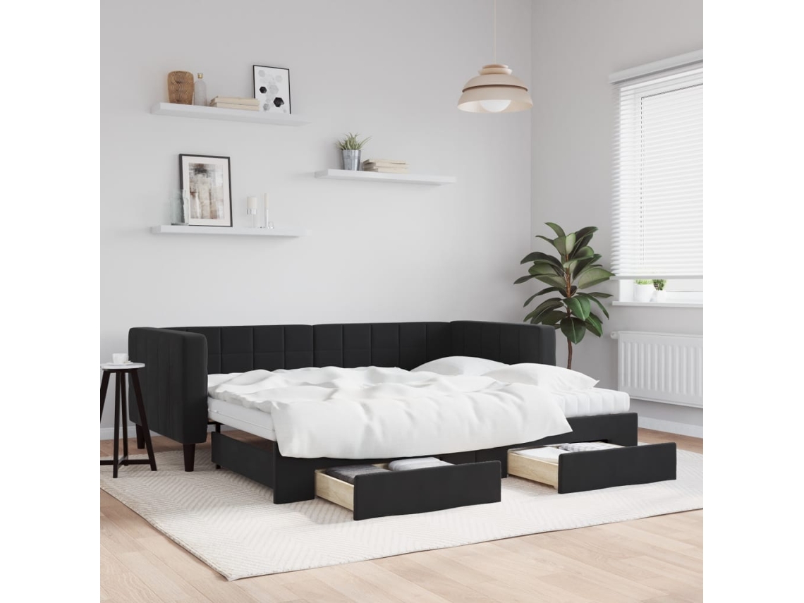 Sofá Cama Nido Con Cajones Terciopelo Negro 90x200 Cm