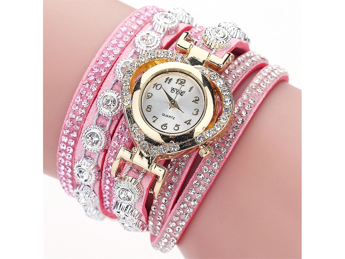 Reloj De Pulsera De Cuarzo Para Mujer Con Diamantes De Imitación, Muestra De Moda Casual En Color Rojo Rosa