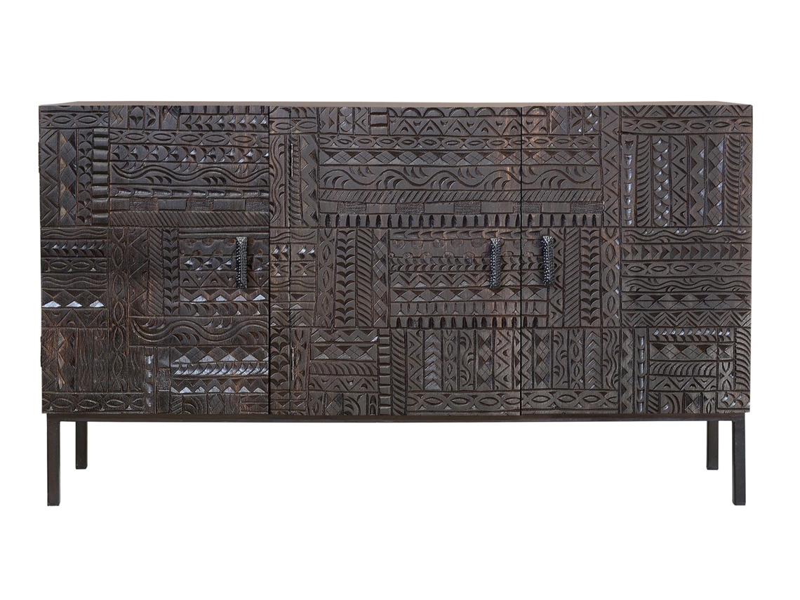 Aparador madera de mango y patas de metal en nogal oscuro Marrón.GINER Y COLOMER 85x40x150