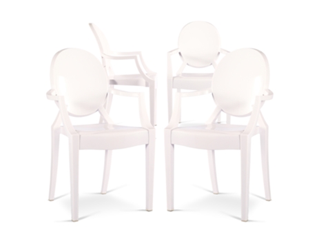Juego de 4 sillas de comedor transparentes con brazos diseño Luis Xiv 56,5x54,3x93cm GHOST STYLE